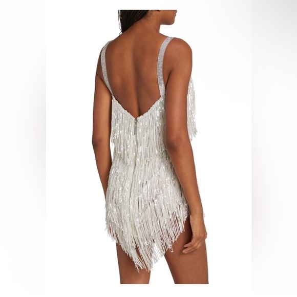 NWT Bronx and Banco Barbie Blanc Fringe V-Neck Mini - reception dress - Size S - Picture 9 of 16